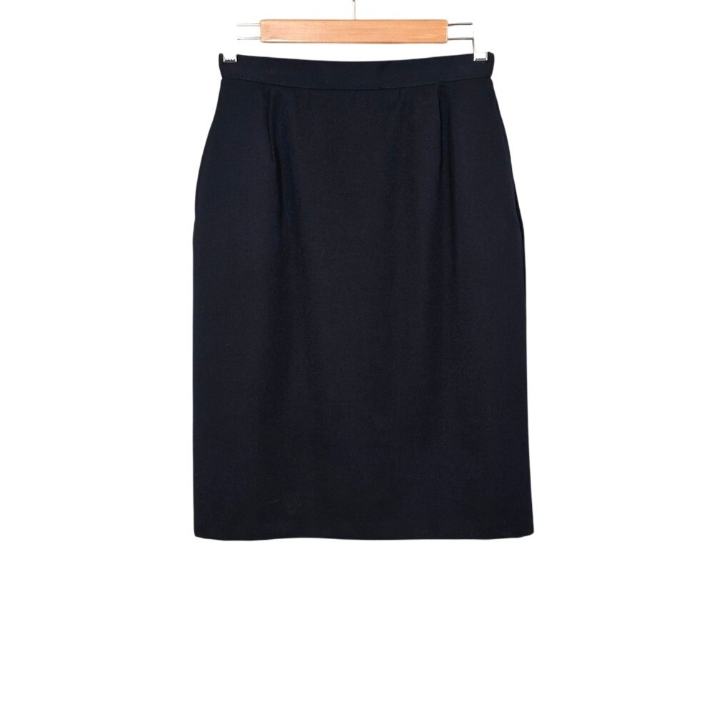 Chic Petites Women's Black Pure Virgin Wool Inverted Pleat Lined Pencil Skirt 4P